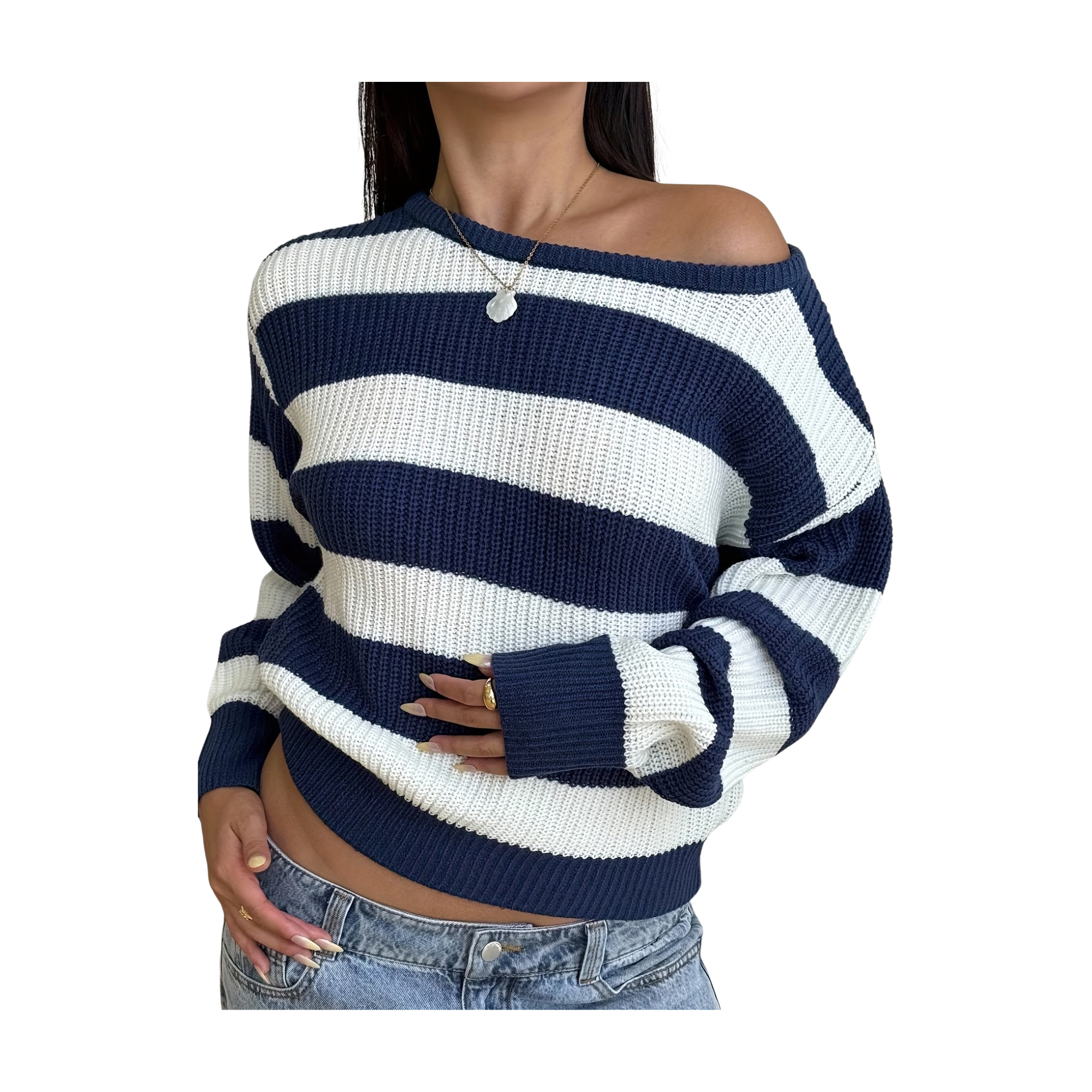 Striped Off-Shoulder Loose Top