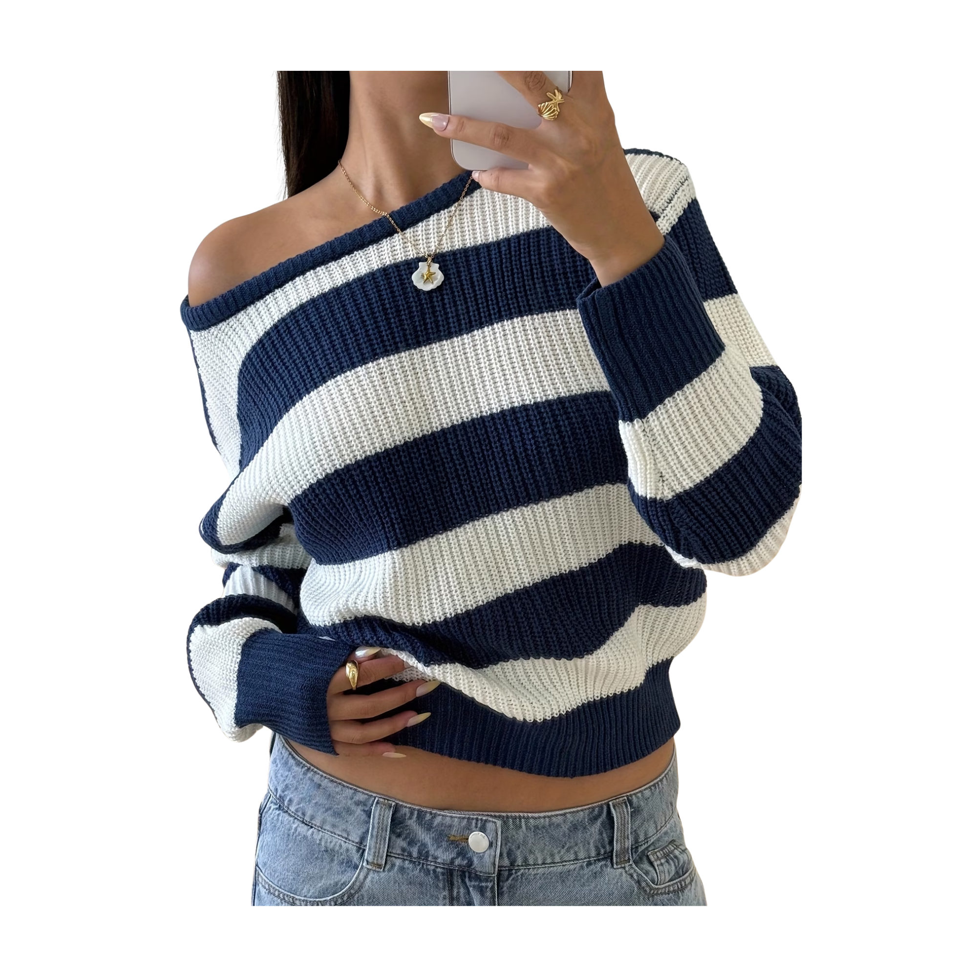 Striped Off-Shoulder Loose Top