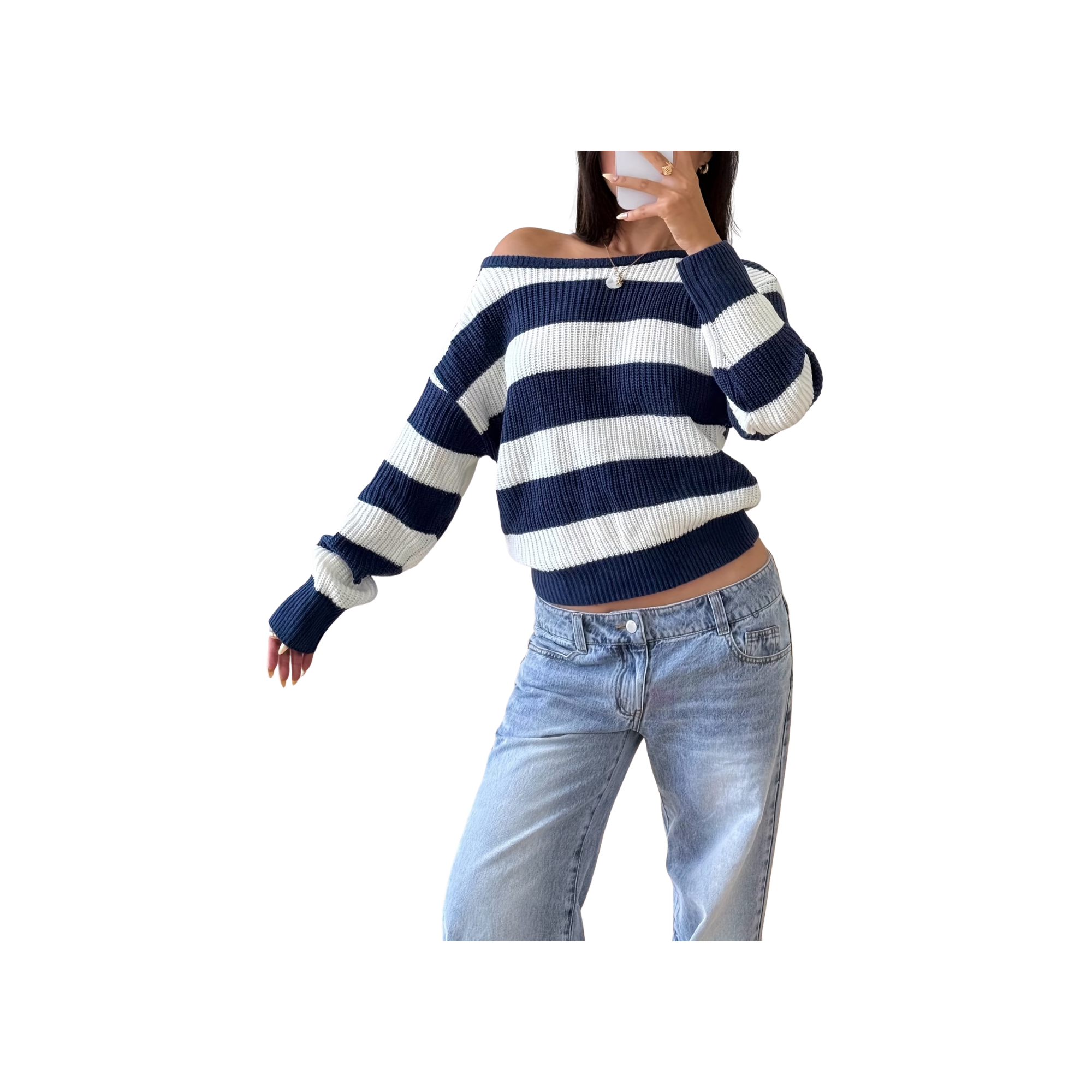 Striped Off-Shoulder Loose Top