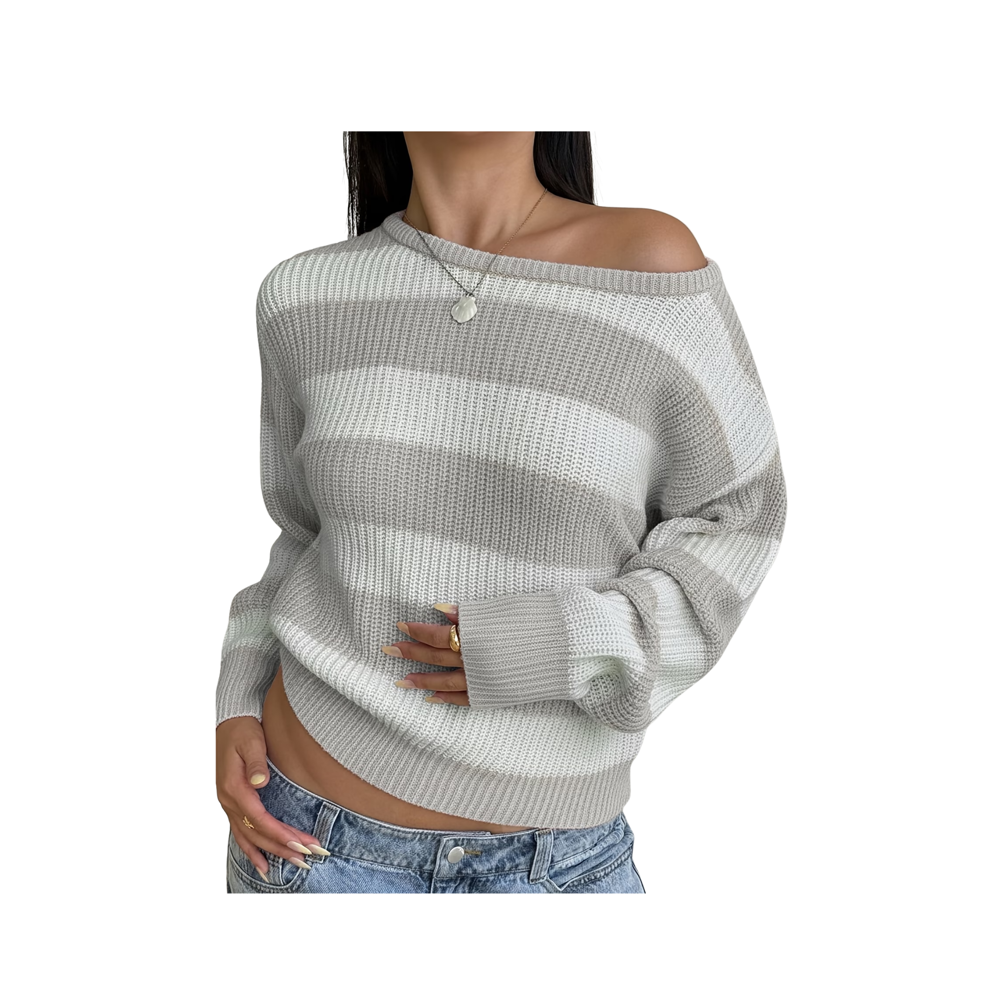 Striped Off-Shoulder Loose Top