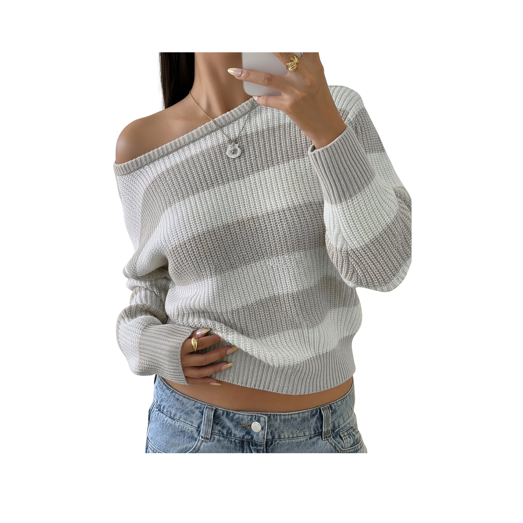 Striped Off-Shoulder Loose Top